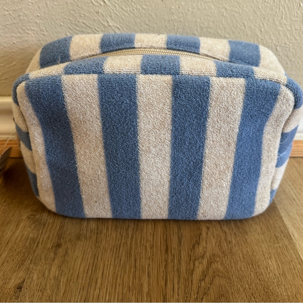 Terry Fabric Striped Multi-Purpose Pouch Denim
